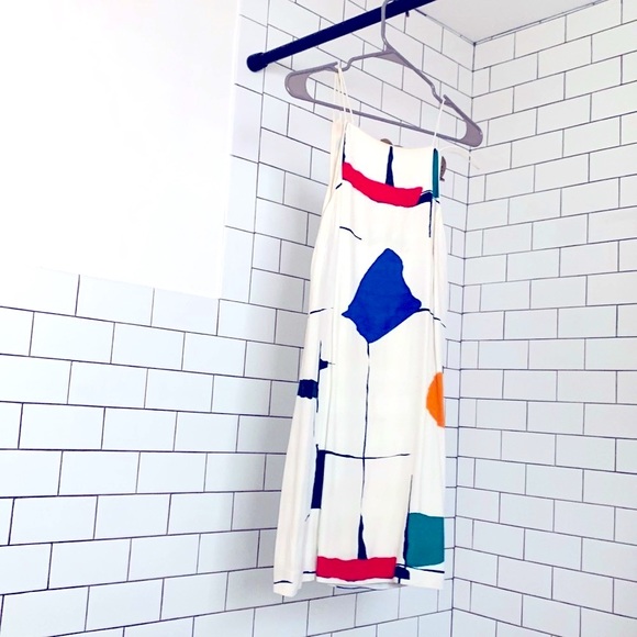Silence + noise (Urban Outfitters) White Dress Abstract Shapes Multicolor Small - Picture 3 of 5